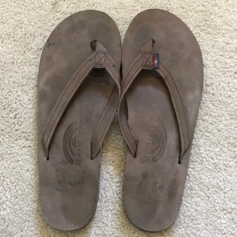 Rainbow flip flops sandals.